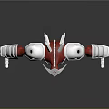 Red And White Robot Character Model With Armored Shoulders Spiked Head Purple Chest Emblem