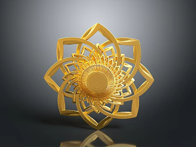 Golden Flower Shaped Decorative Household Ornament With Intricate Petal And Central Design 3d model