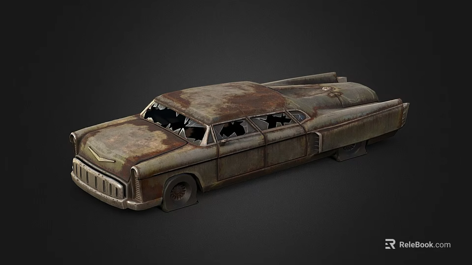 Rusty Vintage Old Car With Weathered Body Broken Windows And Retro Design 3d model 