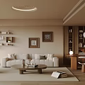 Warm Modern Living Room Interior With Beige Sofa Coffee Table And Decorative Paintings