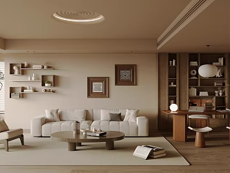 Home Living Room Sofa Coffee Table Combination Solid Wood Coffee Table Solid Wood Desk and Chair Combination Solid Wood Bookcase Wall Decoration Chandelier Leisure Chair Large Flat Layer 3d model