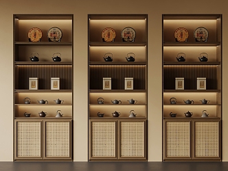 Antique Rattan Decorative Cabinet Tea 3d model