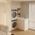 Modern Balcony Cabinetry Design With Washing Machine Dryer And Storage Area