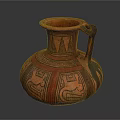 Ancient Red And Black Ceramic Jar With Geometric Patterns And Handle