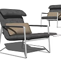 Comfortable Modern Leisure Chair Gray Leather Upholstery Metal Frame Beige Cushion