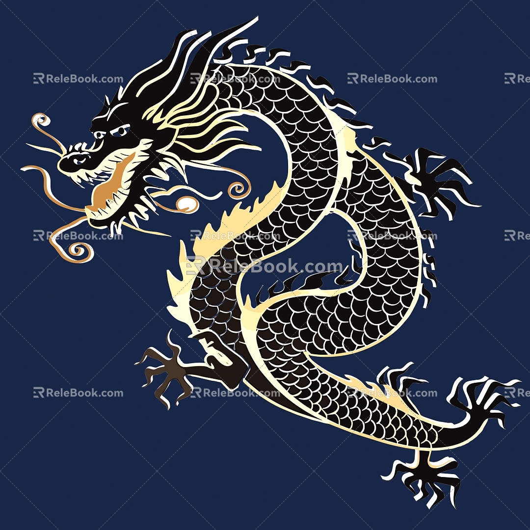 Chinese Ancient Dragon Pattern Rui Beast Xiang Long Shenlong Texture Dragon Totem Fire Dragon Pattern Chen Long Paper-cut New Year of the Dragon Kirin 6 3d model