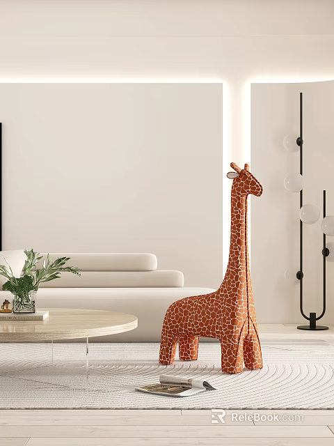 Stylish Living Room With Giraffe Shaped Bean Bag Chair White Sofa And Floor Lamp 3d model 