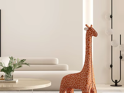 Stylish Living Room With Giraffe Shaped Bean Bag Chair White Sofa And Floor Lamp 3d model