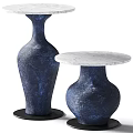 Modern Dining Table With White Marble Tabletop And Blue Vase Shaped Base 3d model