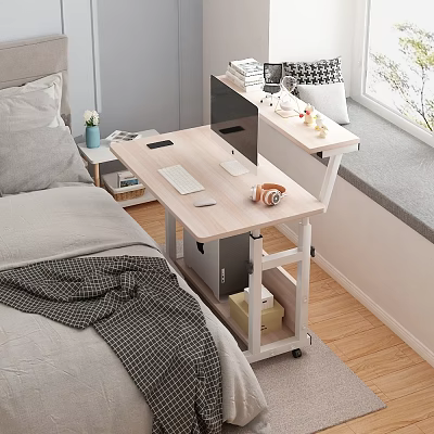 Modern Bedroom Desk With Computer Monitor Keyboard Books Cup And Storage 3d model