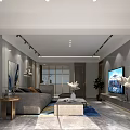 Sleek Modern Grey Tone Living Room With Large TV And Elegant Cozy Interior Design