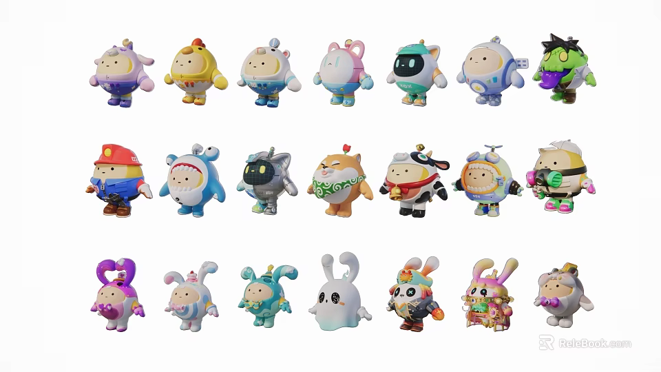 Cute Cartoon Charms With Various Animal Character Designs For Decoration And Collection 3d model 