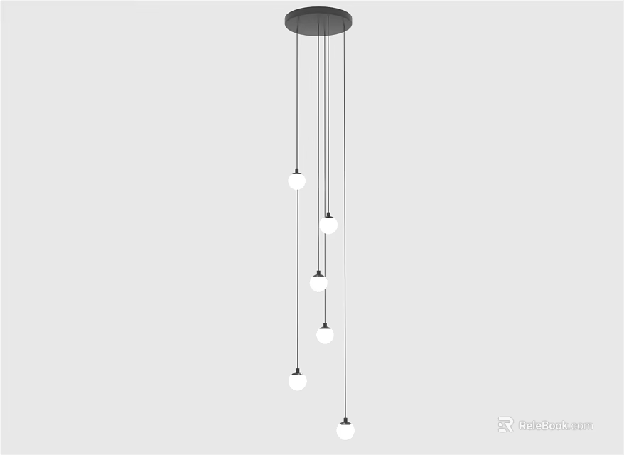 Modern Minimalist Pendant Light With Multiple Hanging White Bulbs And Black Suspension Cords 3d model 