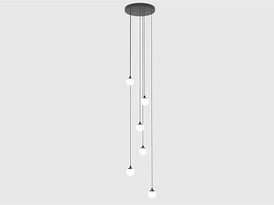 Modern Minimalist Pendant Light With Multiple Hanging White Bulbs And Black Suspension Cords 3d model