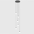 Modern Minimalist Pendant Light With Multiple Hanging White Bulbs And Black Suspension Cords