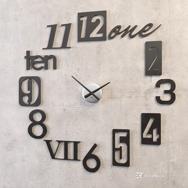Modern Minimalist Wall Clock with Mixed Arabic English and Roman Numerals on Concrete Background 3d model 