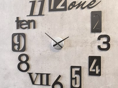 Modern Minimalist Wall Clock with Mixed Arabic English and Roman Numerals on Concrete Background 3d model