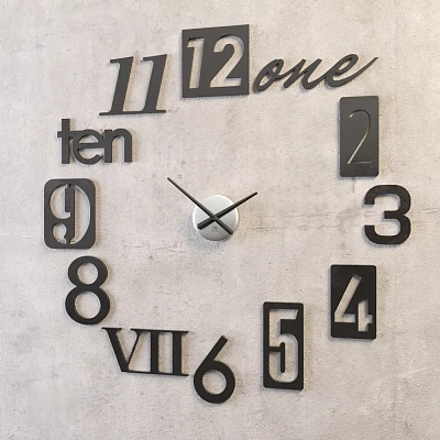 Modern Minimalist Wall Clock with Mixed Arabic English and Roman Numerals on Concrete Background 3d model