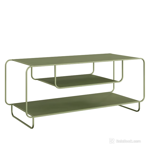 Green Modern Coffee Table with Metal Frame and Two Tier Storage Shelves 3d model 