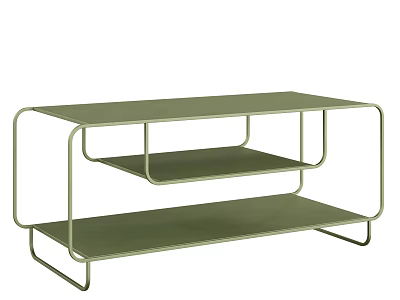 Green Modern Coffee Table with Metal Frame and Two Tier Storage Shelves 3d model