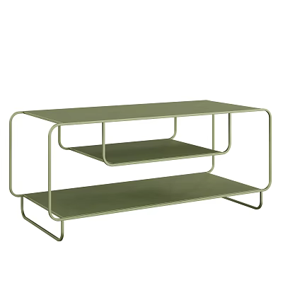 Green Modern Coffee Table with Metal Frame and Two Tier Storage Shelves 3d model