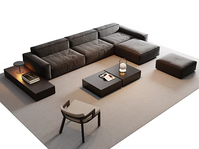 Modern L Shaped Sofa And Coffee Table Set With Side Table Ottoman And Accent Chair 3d model