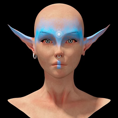 Game and Movie Character With Pointed Ears Blue Facial Markings And Forehead Symbol 3d model