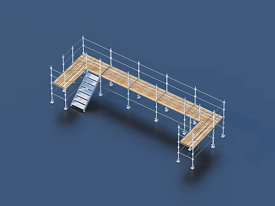 Construction Scaffolding Structure With Metal Frames Wooden Planks Safety Rails And Ladder 3d model