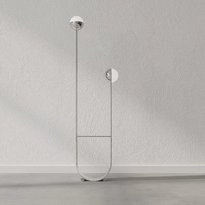 Modern Minimalist Floor Lamp With Sleek Metal Frame And Glass Base Against Neutral Wall 3d model