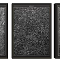 Set of Three Framed Black and White Detailed City Map Wall Art