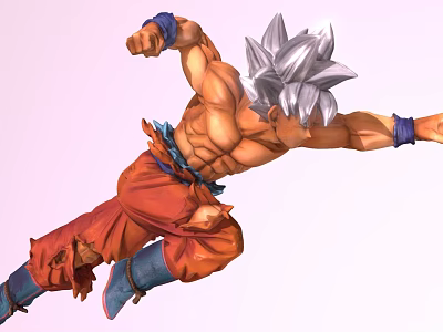 Dynamic Muscular Game and Movie Character with Silver Hair and Orange Pants in Fighting Stance 3d model