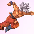 Dynamic Muscular Game and Movie Character with Silver Hair and Orange Pants in Fighting Stance