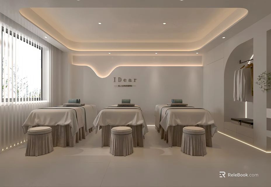Modern Beauty Hair Salon Interior With Relaxing Treatment Beds And Elegant Lighting Setup 3d model 