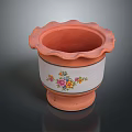 Terracotta Flower Pot With Scalloped Edge And Floral Pattern Garden Decor