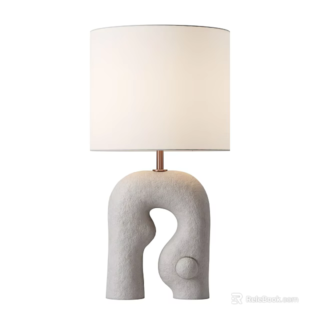 Modern Table Lamp With Irregular Concrete Base Brass Stem And White Fabric Shade 3d model