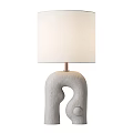 Modern Table Lamp With Irregular Concrete Base Brass Stem And White Fabric Shade 3d model