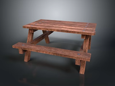 Sturdy Wooden Outdoor Picnic Table With Attached Benches For Garden Use 3d model