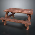 Sturdy Wooden Outdoor Picnic Table With Attached Benches For Garden Use
