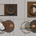 Modern Wall Decor With Circular And Square Metal Frames Textured Surfaces Geometric Shapes