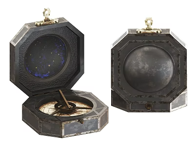 Antique Octagonal Decorative Compass with Starry Interior Open and Closed Case 3d model