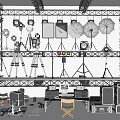 Professional Photography Studio Setup With Lighting Tripods Cameras And Audio Gear