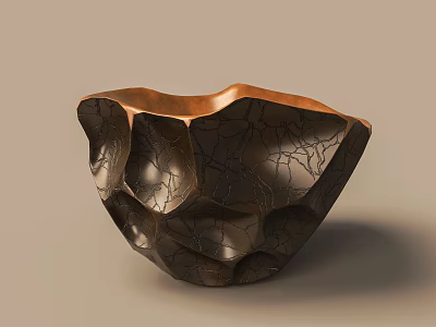 Ceramic Vessel With Unique Cracked Texture Copper Edge And Irregular Shape For Home Decor 3d model
