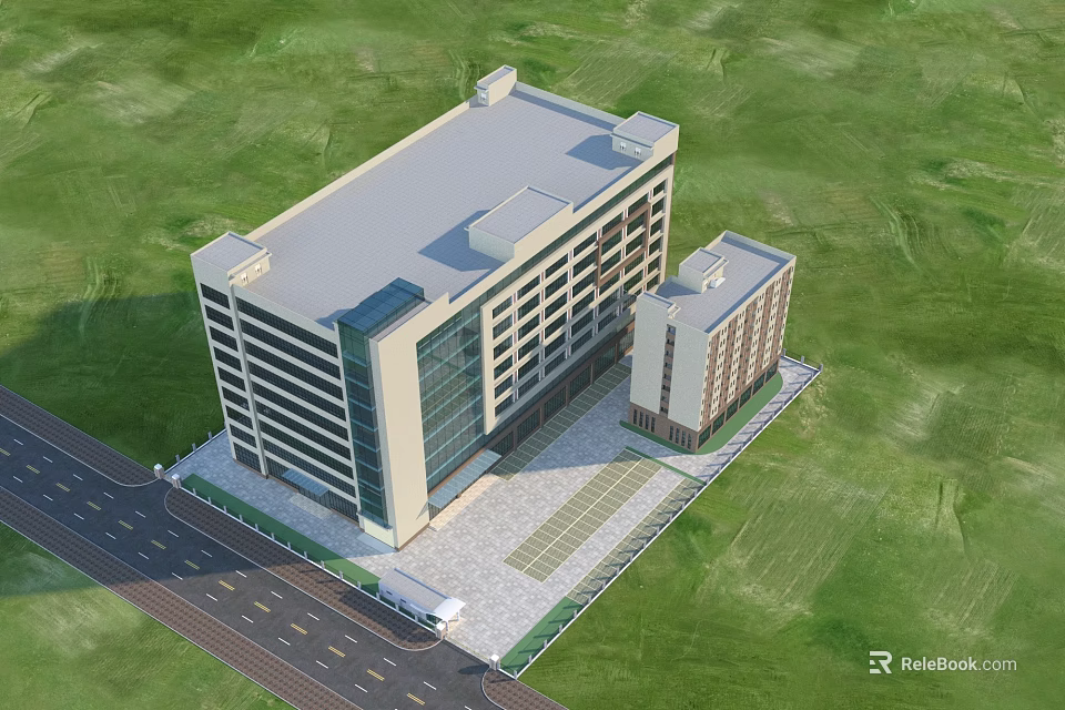 Aerial Planning View of Modern Building Complex With Green Area Road and Parking Lot 3d model 