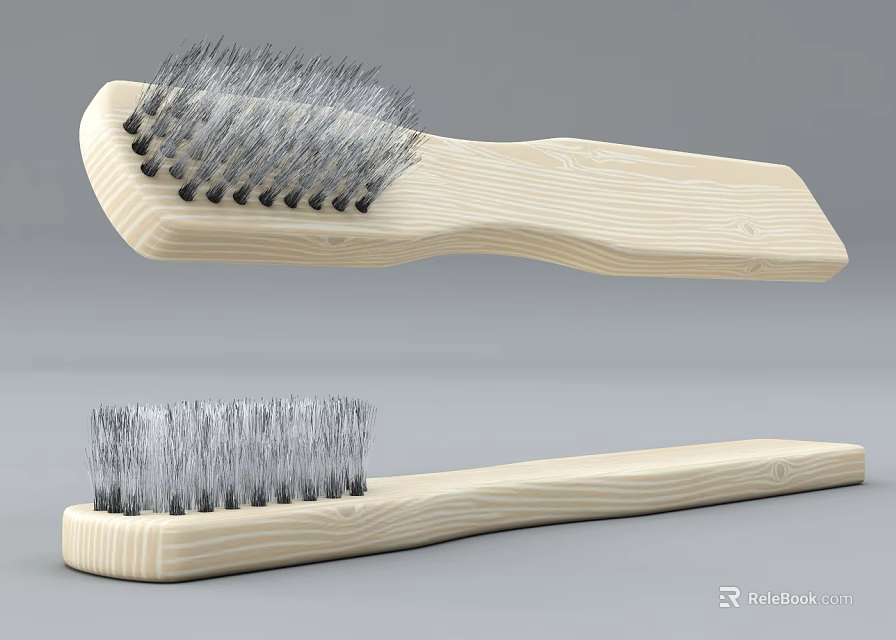 Wooden Handle Cleaning Brushes With Metal Bristles For Household Tasks 3d model 