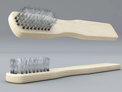 Wooden Handle Cleaning Brushes With Metal Bristles For Household Tasks 3d model