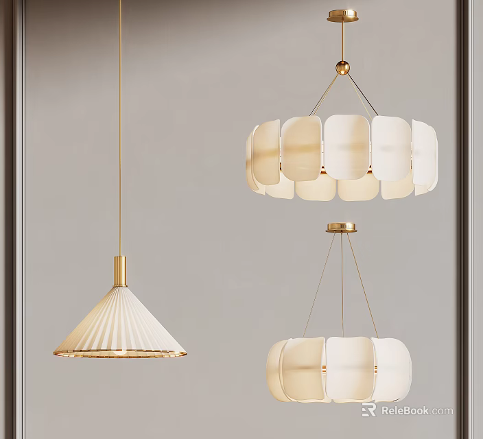 Modern Gold Pendant Lights With White Shades For Home Interior Decor Design 3d model 