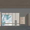 Modern Hotel Corridor Interior With Wooden Walls Decorative Panel Soft Lighting And Patterned Carpet