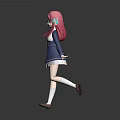 Pink Haired Anime Character in Blue White School Uniform with Running Pose 3D Render