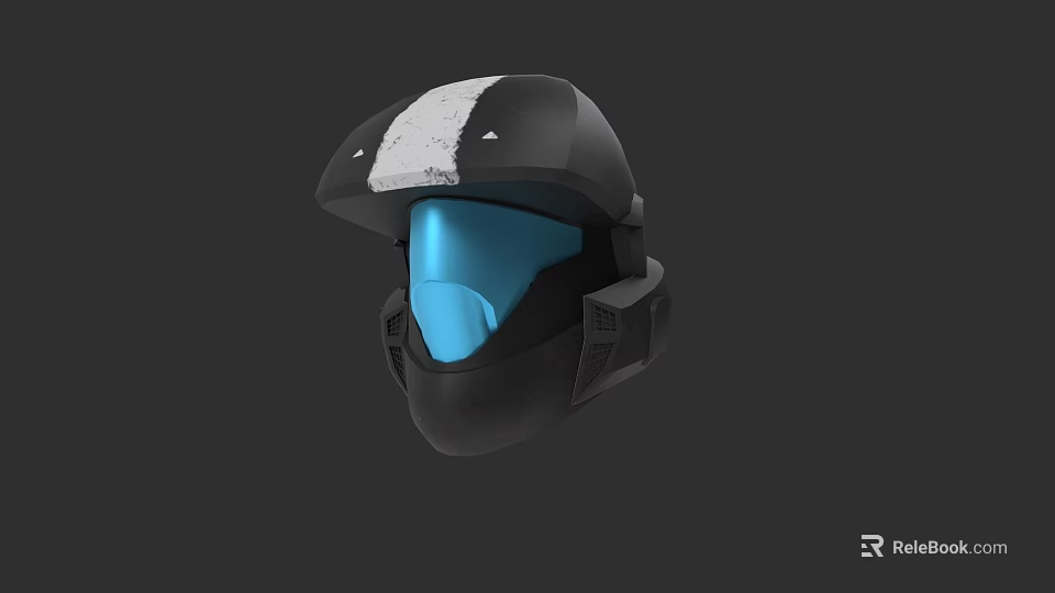 Tactical Weapon Helmet With Black White Stripe And Blue Visor Design 3d model 