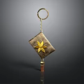 Square Shaped Decorative Keychain With Golden Flower And Tassel Hanging Ornament